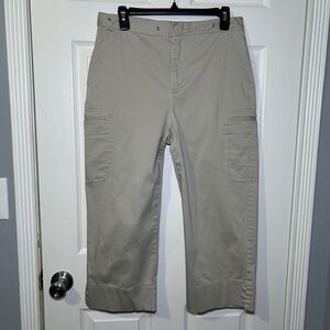 Gloria Vanderbilt Capri Pants Women's 12 Beige Twill Cargo Pockets Stretch